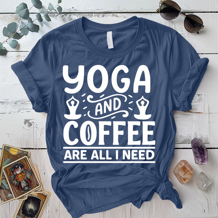 Yoga and Coffee T-Shirt Mockup indigo-blue