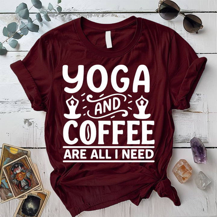 Yoga and Coffee T-Shirt Mockup maroon