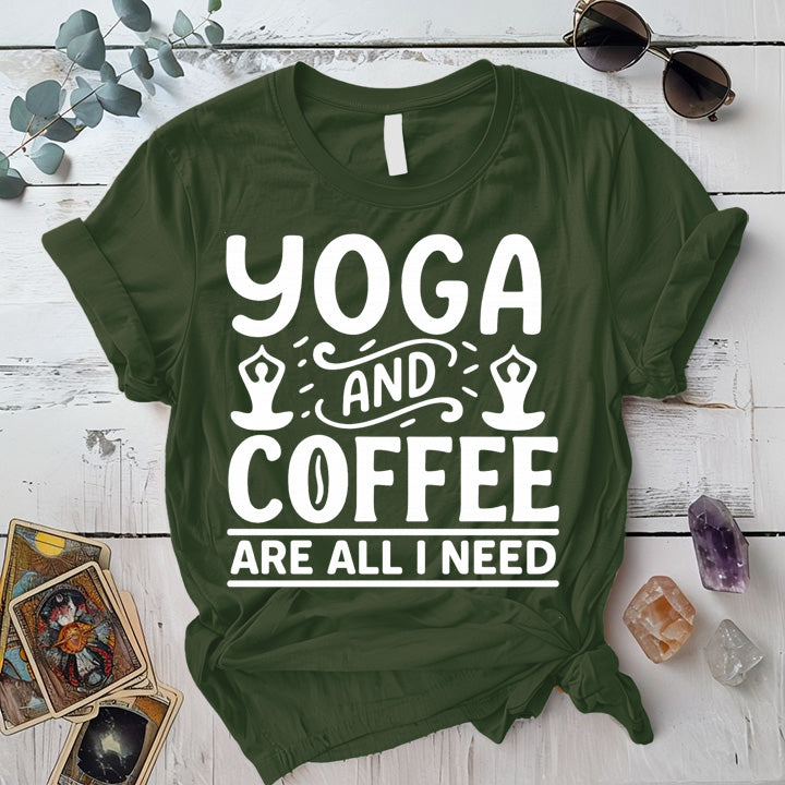 Yoga and Coffee T-Shirt Mockup military-green