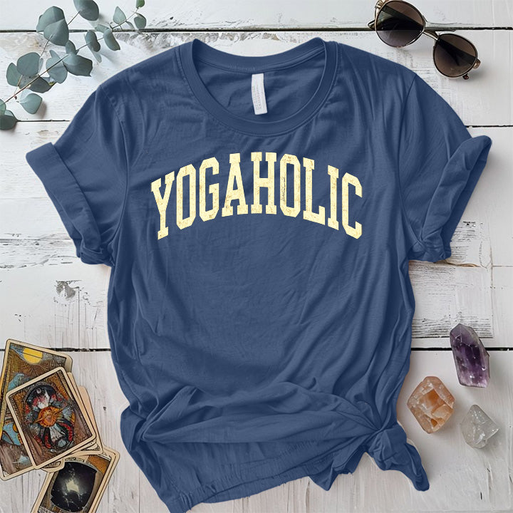Yogaholic T-Shirt Mockup Indigo Blue