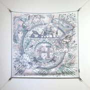 HM 26s 90 Double Sided Scarf White Green Blue Colorful Mulberry Silk 145749