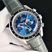 Omega Speedmaster Professional Moonwatch 42cm Blue Dial Khaki Leather Strap