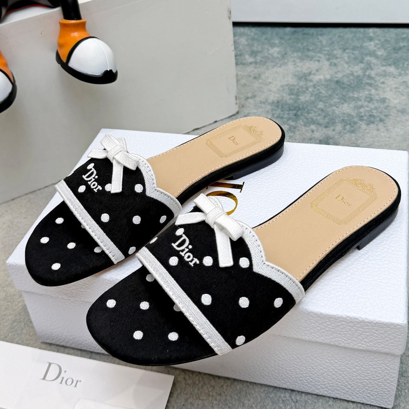 Dior 2026 Polka Dot Bow Chunky Heel Sandals Canvas 947860