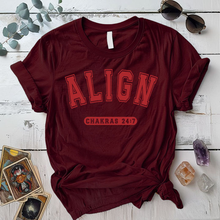 Align Chakras 24 7 T Shirt Maroon Mockup