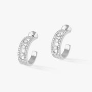 CREOLES MOVE PAVED SILVER DIAMONDS EARRINGS