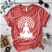 Buddha Tree T-Shirt Mockup coral-silk