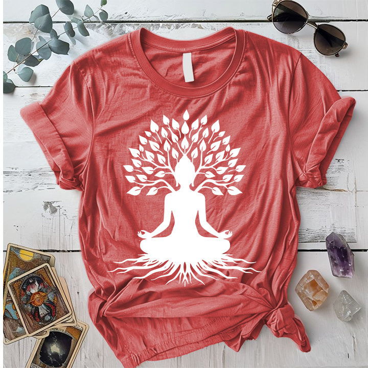 Buddha Tree T-Shirt Mockup coral-silk