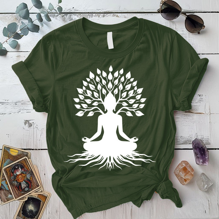 Buddha Tree T-Shirt Mockup military-green