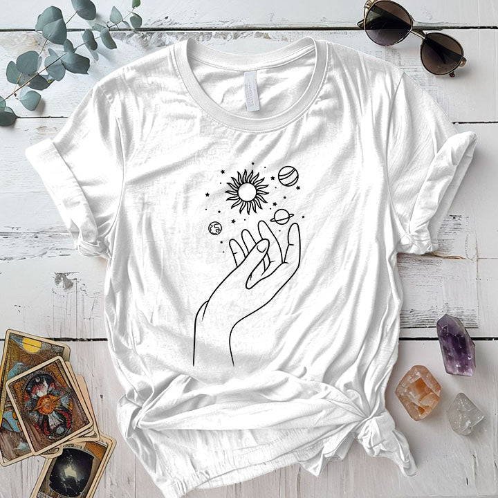 Celestial Hand T Shirt White Mockup