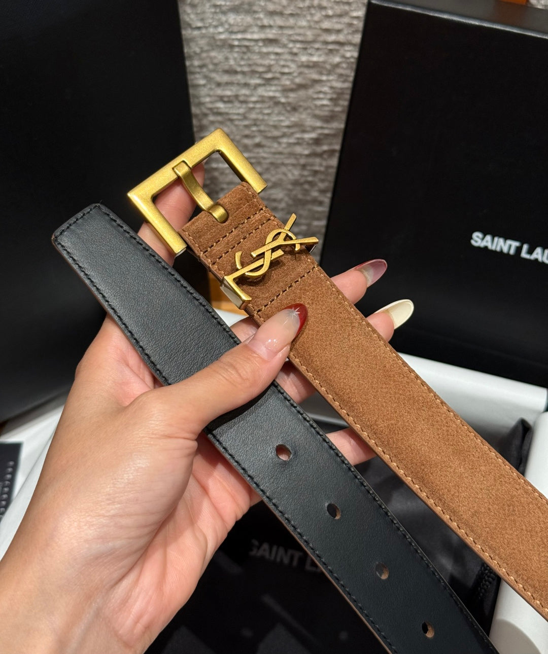 Saint Laurent 2026 Cassandre Belt 30mm Suede 195658