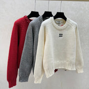 Miumiu 2025 Embellished Neckline Sweater Wool