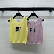 Miumiu 2026 Hollow-out Letter Knit Vest Yellow and Purple Cotton 352580
