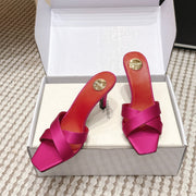 YSL 26ss High-Heeled Mules 75 Satin Leather