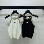 Chanel 2026 Halter-neck Knit Top White and Black Wool Acrylic