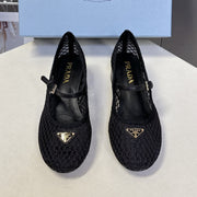 Prada 2026 Low Heel Ballet Flat 35mm Mesh Leather 717400