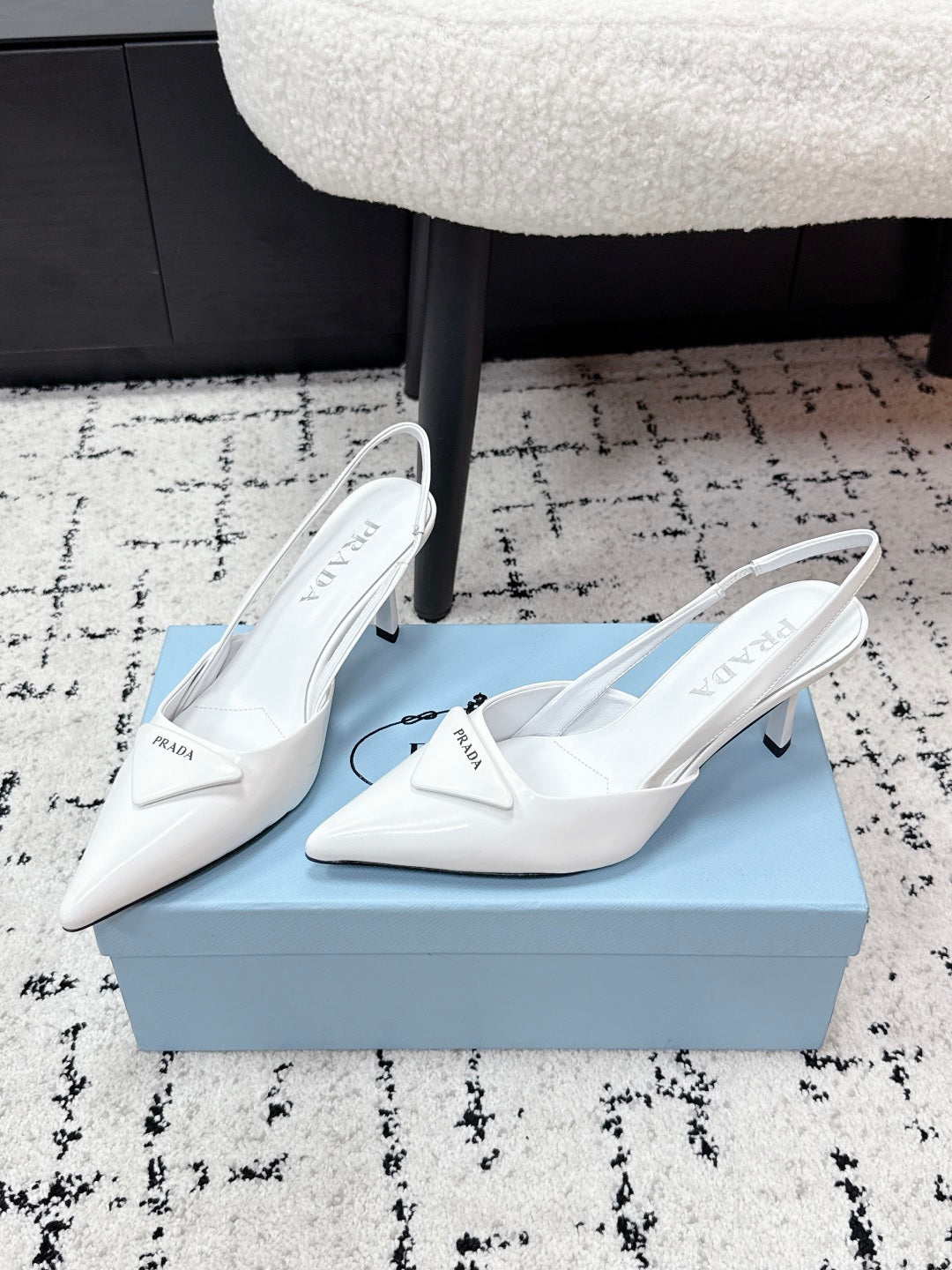 Prada 2026 Logo-Plaque Slingback Pumps 75mm Leather 769775
