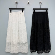 Chanel 2026 Lace Embroidery Midi Skirt Cotton 372978