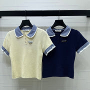 Miumiu 2026 Polo Shirts With Checkered Collar And Lace Trim Wool 332264