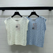 Miumiu 2026 Sequined Openwork Knit Short-Sleeve Top Wool 375034