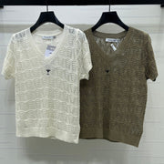Dior 2026 Hollow-out V-neck Knit Short-sleeved Top Wool Cotton 377970