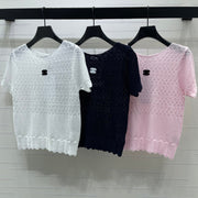 Chanel 2026 Double C Logo Knit Short-sleeved Shirt 380703