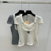 Miumiu 2026 Slim-fit Short-sleeved Knit Top Cotton 445784