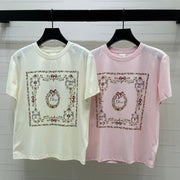 Dior 2026 Square Floral Embroidery Short-Sleeve T-Shirt Cotton 385378