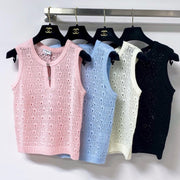 Chanel 2026 Sleeveless Crochet Knit Vest Logo Buttons 449832