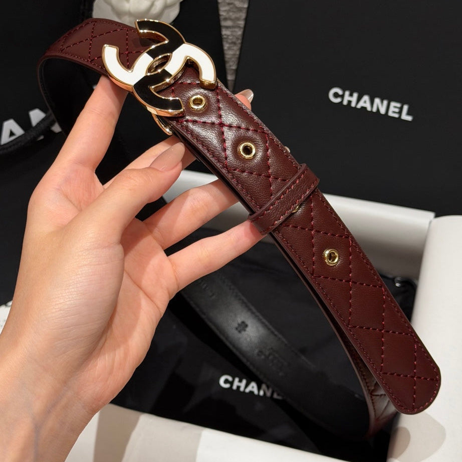 Chanel 2026 CC Buckle Gold Waist Belt Burgundy