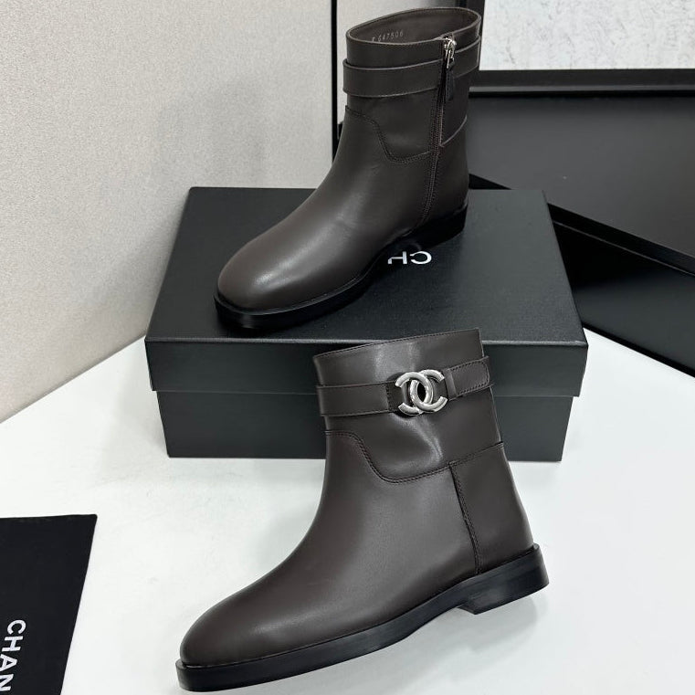 Chanel 2026 CC Logo Belted Boots Cowhide 985942