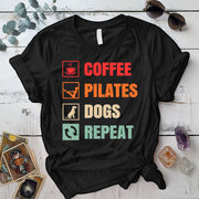 Coffee Pilates Dogs T Shirt Black Mockup