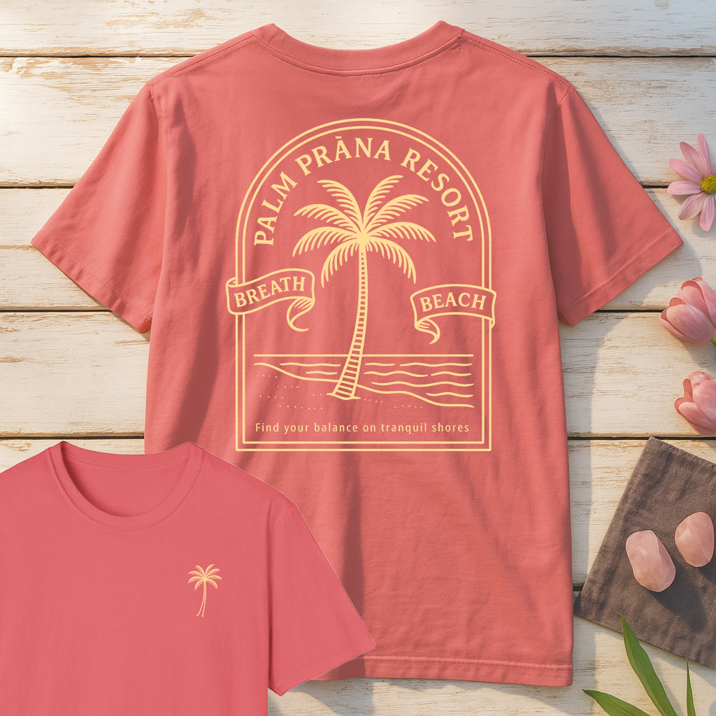Palm Prana Resort T-Shirt Mockup coral-silk
