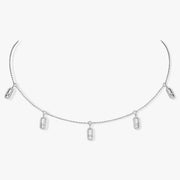 MOVE UNO PAVED DROP PENDANT CHOKER SILVER NECKLACE