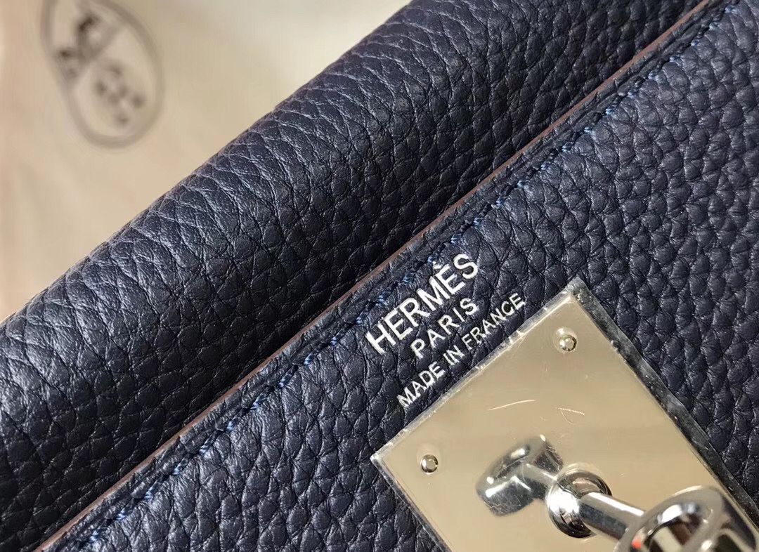 HM KELLY DARK BLUE TOGO LEATHER SILVER HARDWARE