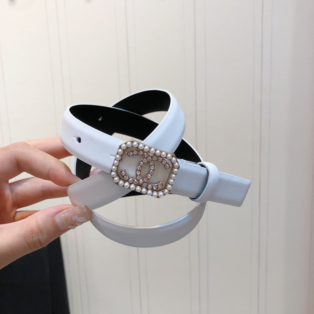 Chanel 2026 Pearl Buckle Belt 20mm Leather