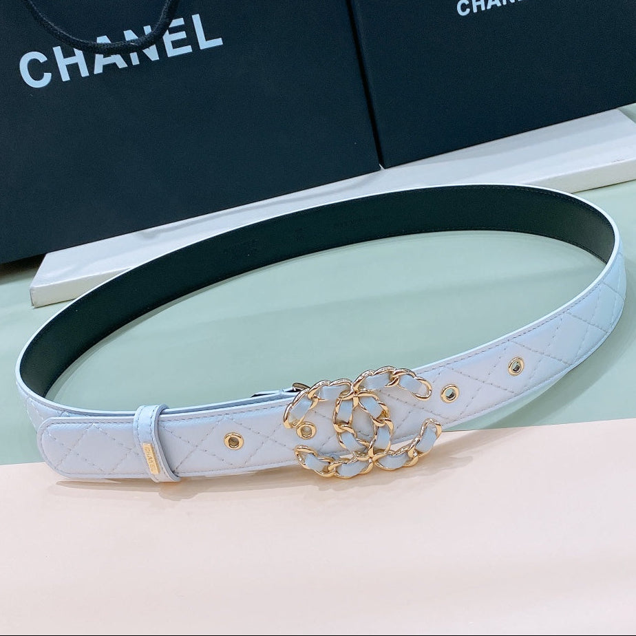 Chanel 2026 Quilted Chain Buckle Belt 30mm Lambskin