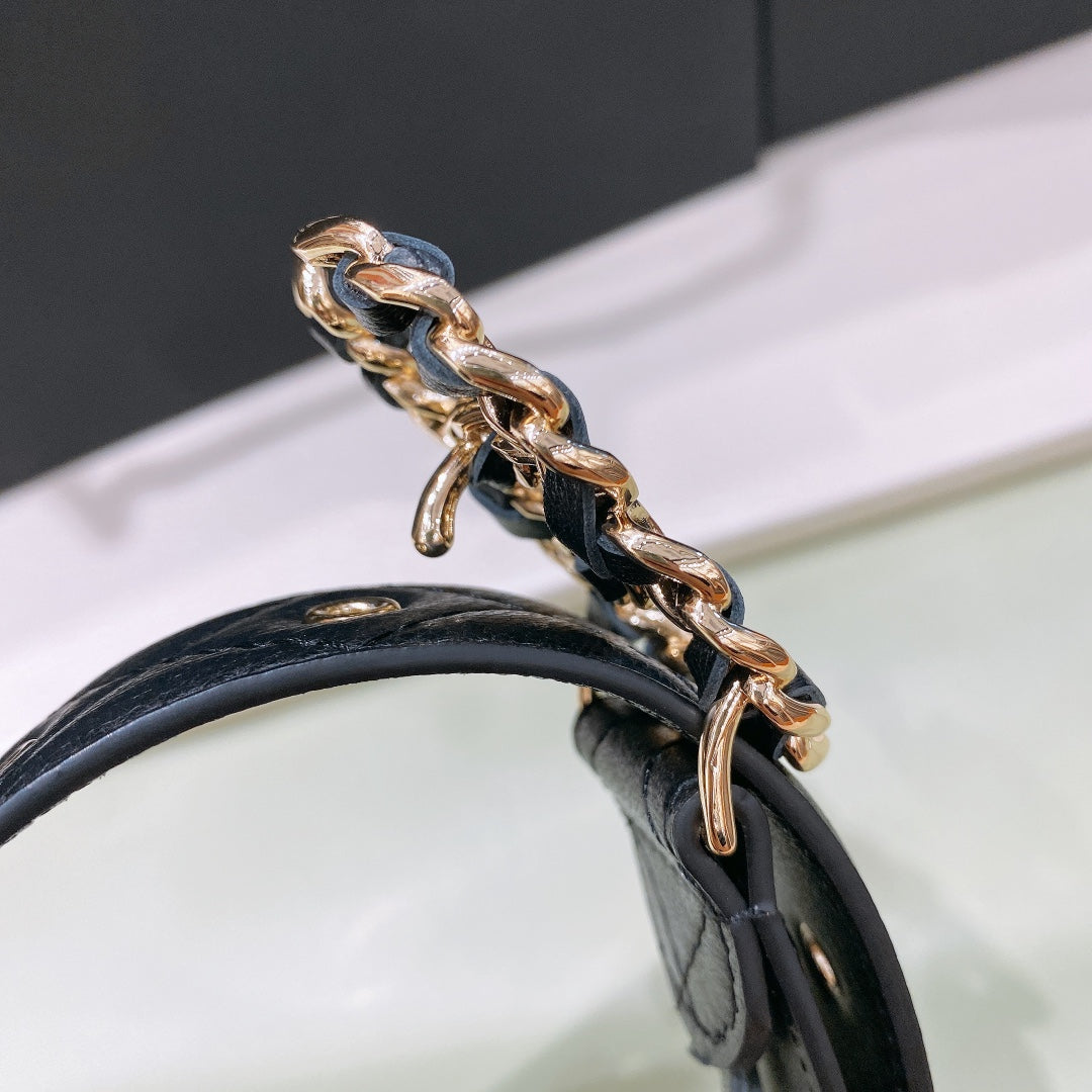 Chanel 2026 Quilted Chain Buckle Belt 30mm Lambskin