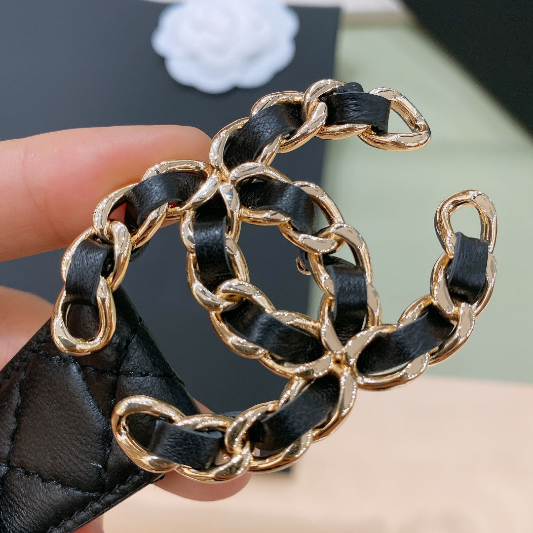 Chanel 2026 Quilted Chain Buckle Belt 30mm Lambskin
