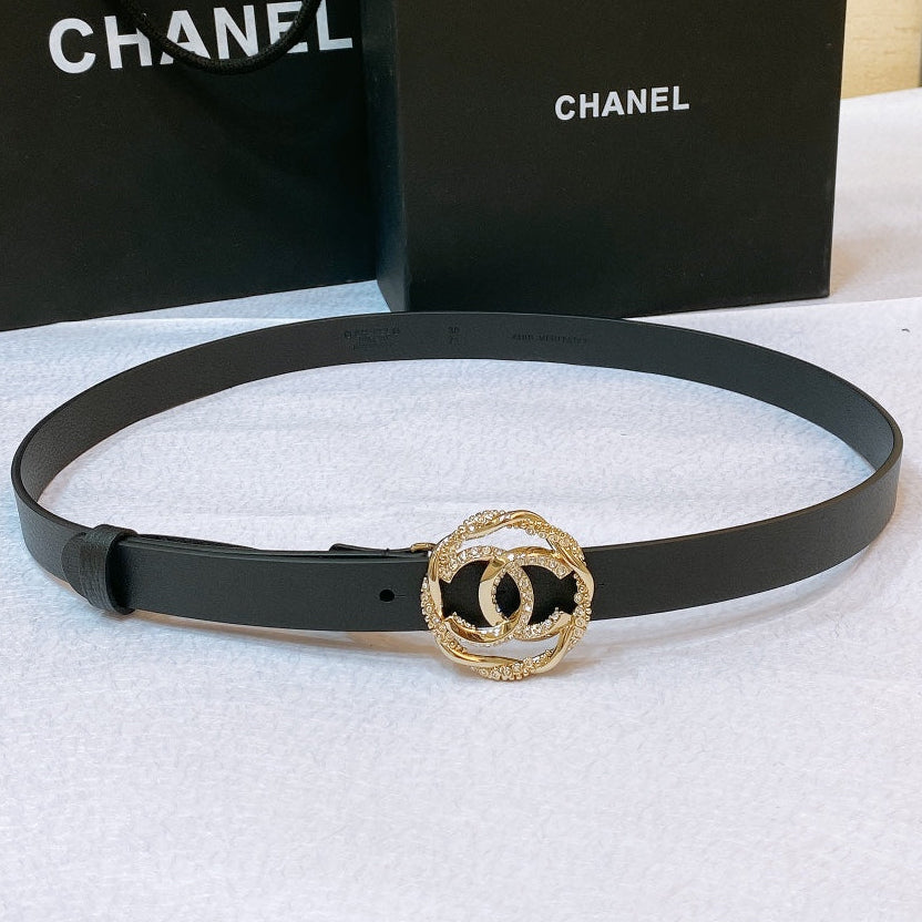 Chanel 2026 CC Rhinestone Twisted Belt 20mm Calfskin