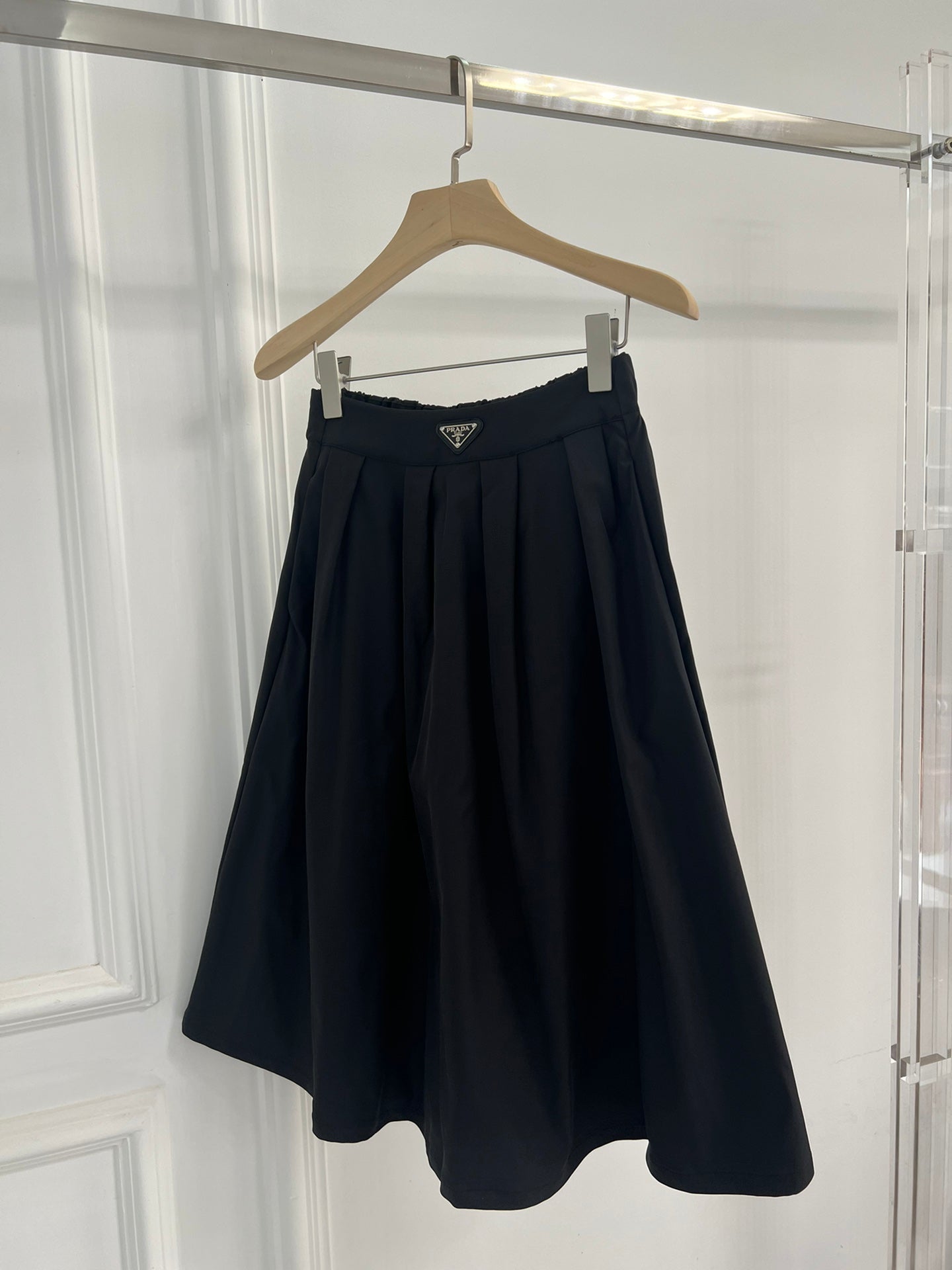 Prada 2026 Pleated Midi Skirt Black Re-Nylon