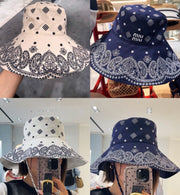 Miumiu Bandana Pattern And Embroidered Logo Wide-brimmed Hat 229395