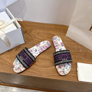 CD 26s Flower Flat Sandals Canvas Cowhide 685494