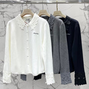 Miumiu 2025 Hollow-Out Crochet Collar Age-Defying Knit Cardigan Wool