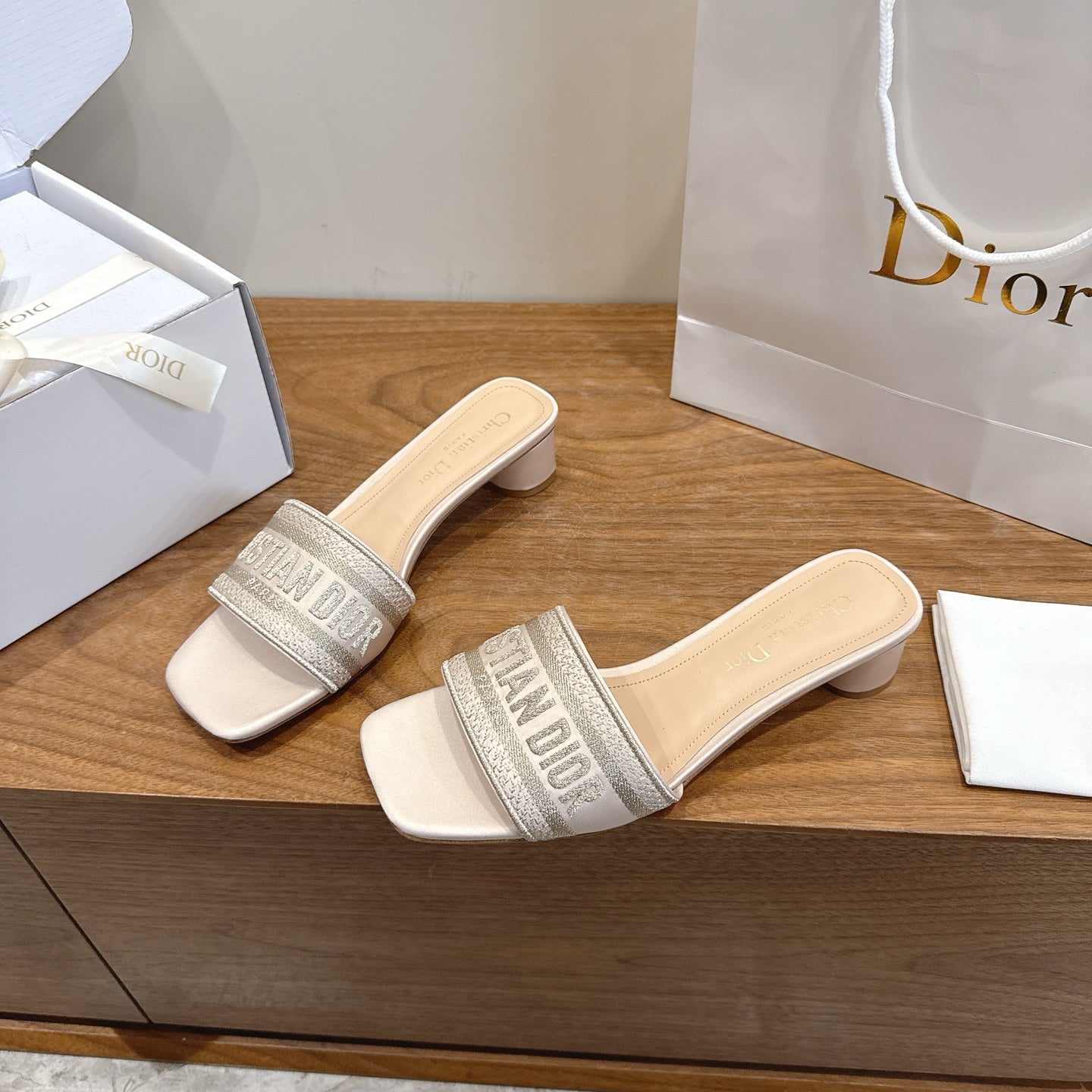 Dior 2026 Dway Heeled Slide Sandals 35mm Fabric Leather 911190