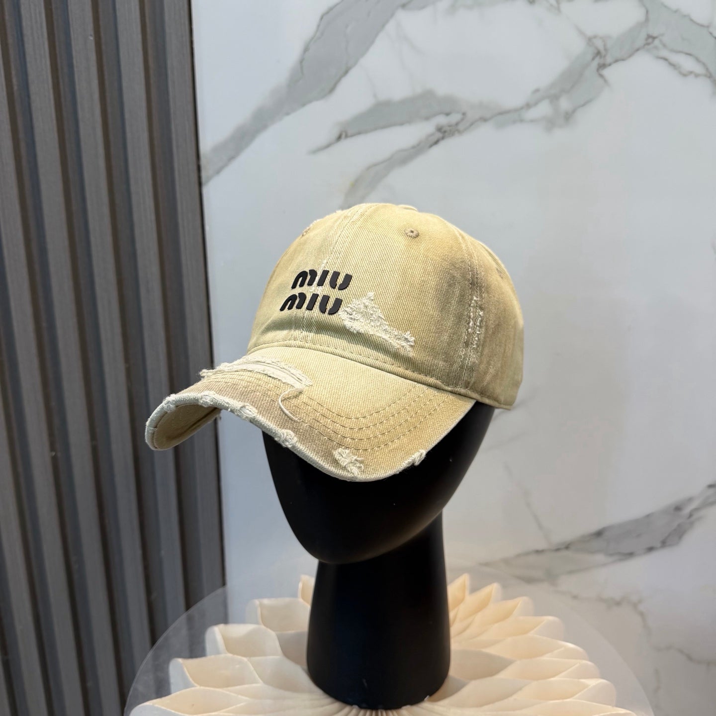 Miumiu Distressed Baseball Cap Cotton 323813
