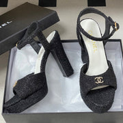 Chanel 2026 High heeled Chunky Platform Peep-toe Sandals Tweed Leather