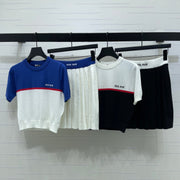 Miumiu 2026 Crew Neck Knit Short-sleeved Pleated Skirt Set Wool 352667