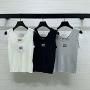Miumiu 2026 Lace-trimmed Camisole Knit Vest Wool Tencel
