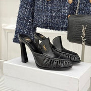YSL 26ss High Heeled Open Back 105 Sandals Sheepskin