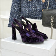 YSL 26ss High Heeled Open Back 105 Sandals Velvet